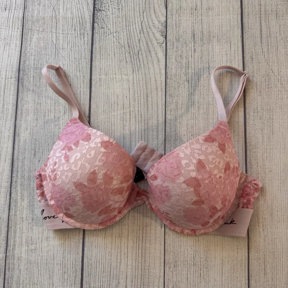 Victoria's Secret PINK Wear Everywhere Push Up Bra 34C Pink Floral Lace